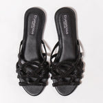 Crystalicious black embellished strappy sandals for women – handcrafted luxury footwear with intricate beadwork and elegant open-toe design. Perfect for evening wear and special occasions.